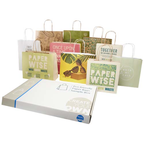 Sample box met tassen van landbouwafval en kraftpapier