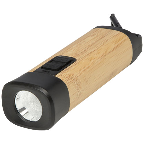 Kuma zaklamp van bamboe/RCS gerecycled plastic met karabijnhaak