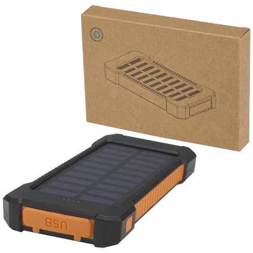 Altair robuuste powerbank op zonne-energie van 5000 mAh 10 W met ingebouwde zaklamp van gerecycled plastic