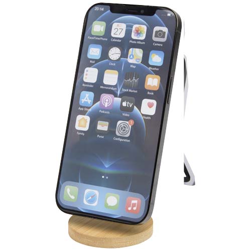 Alcor opvouwbare magnetische telefoonstandaard van gerecycled plastic met bamboedetails