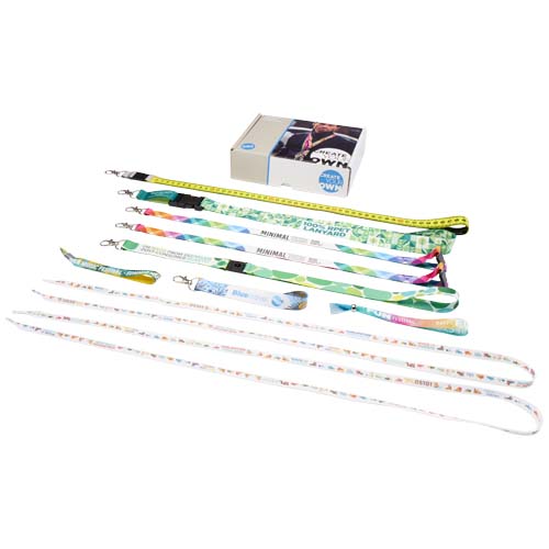 Sample box met sublimatie lanyards en festivalbandjes